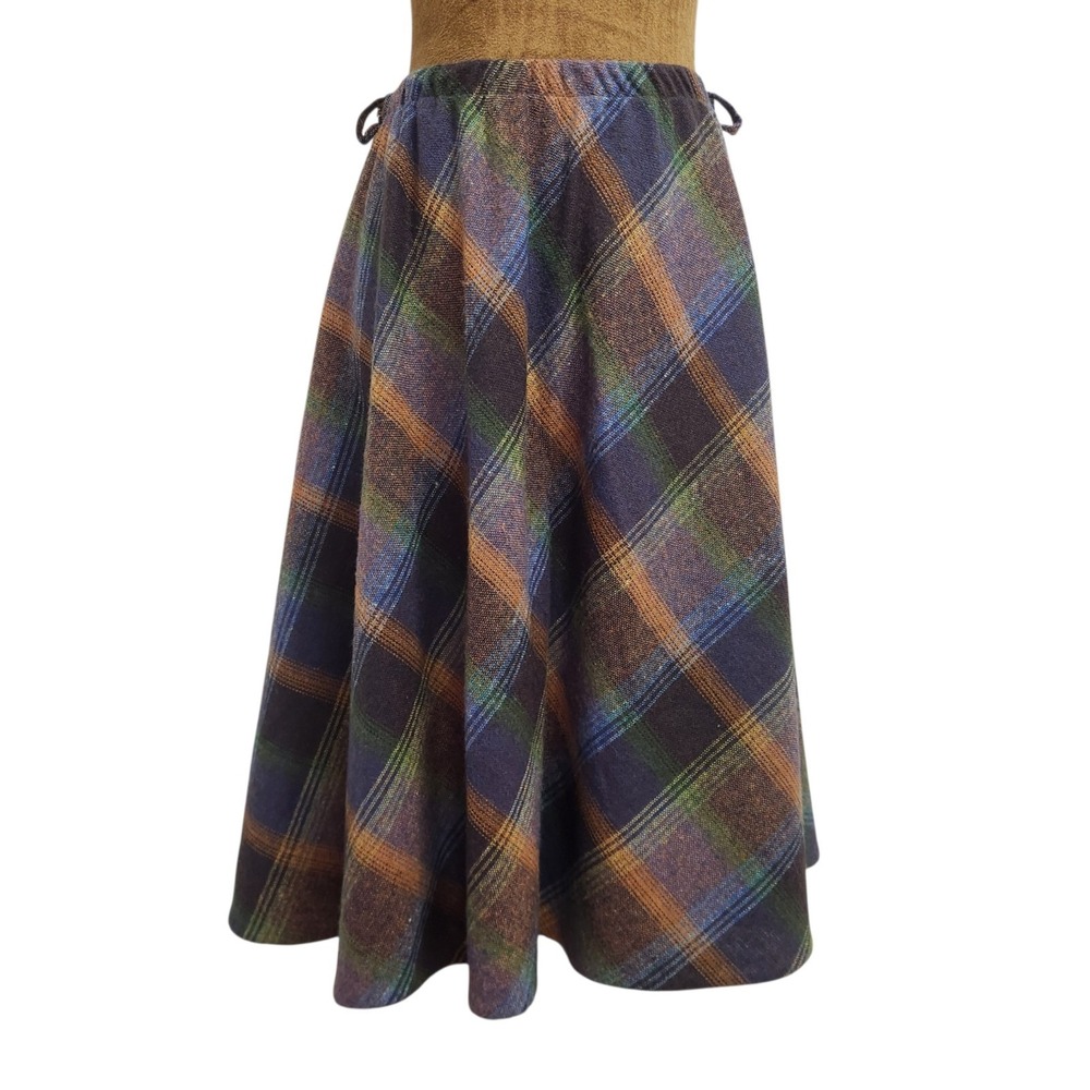 Vintage Women's Plaid Circle Skirt Colorful Retro Preppy Academia Size S